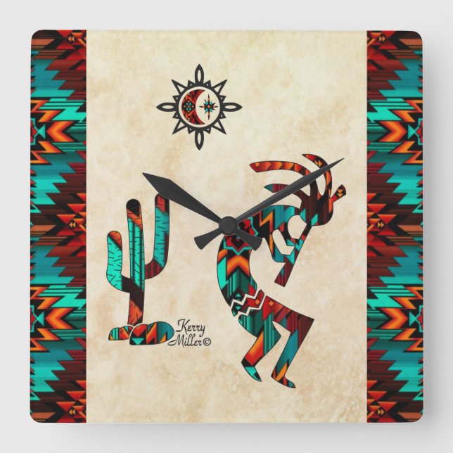 Relógio Quadrado Southwest Kokopelli  Square Wall Clock (Frente)