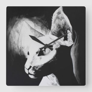 Relógio Quadrado Sphynx Cat Black White Contraste Arte Gatinho Sem