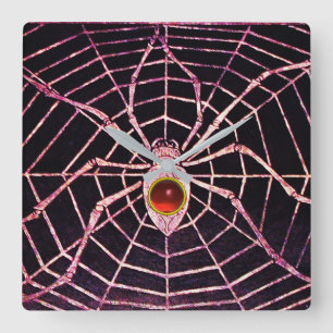 Relógio Quadrado SPIDER E WEB Red Ruby Gemstone Black