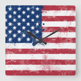 Relógio Quadrado Splatter Painted American Flag