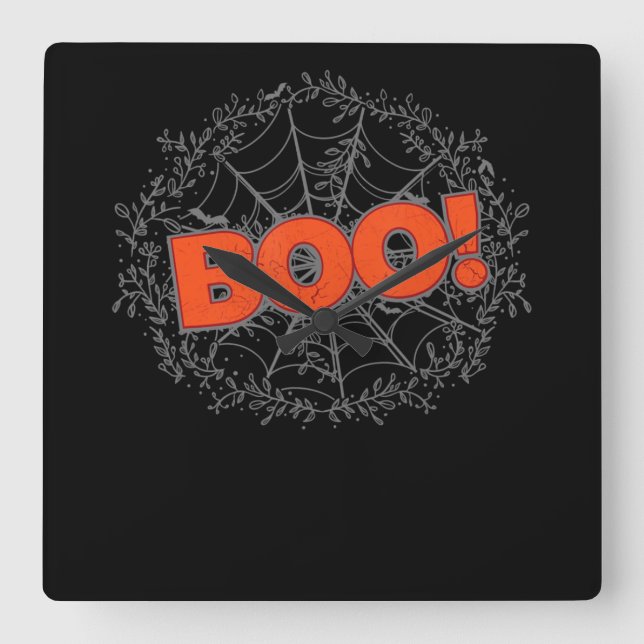 Relógio Quadrado Spooky Halloween Spider Web Boo Idea (Frente)