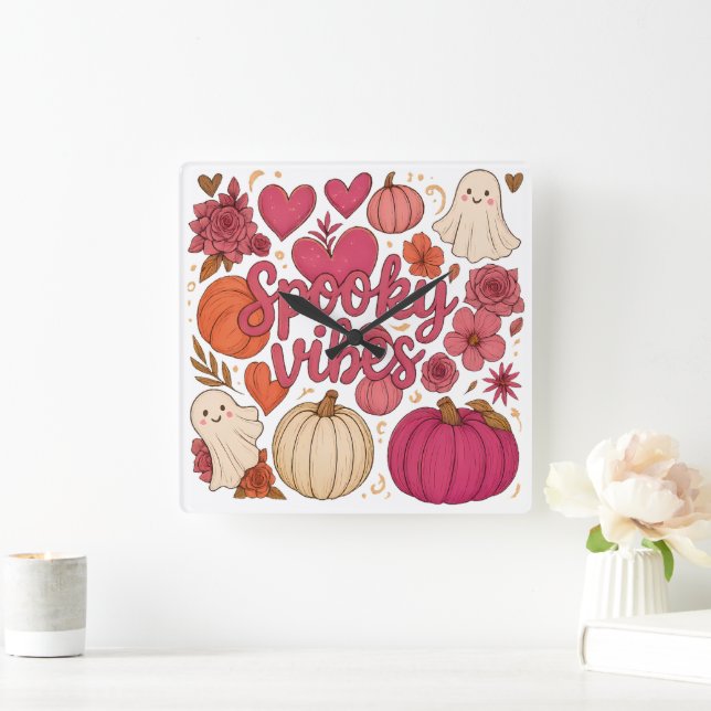 Relógio Quadrado Spooky Vibes - Halloween (Lar)