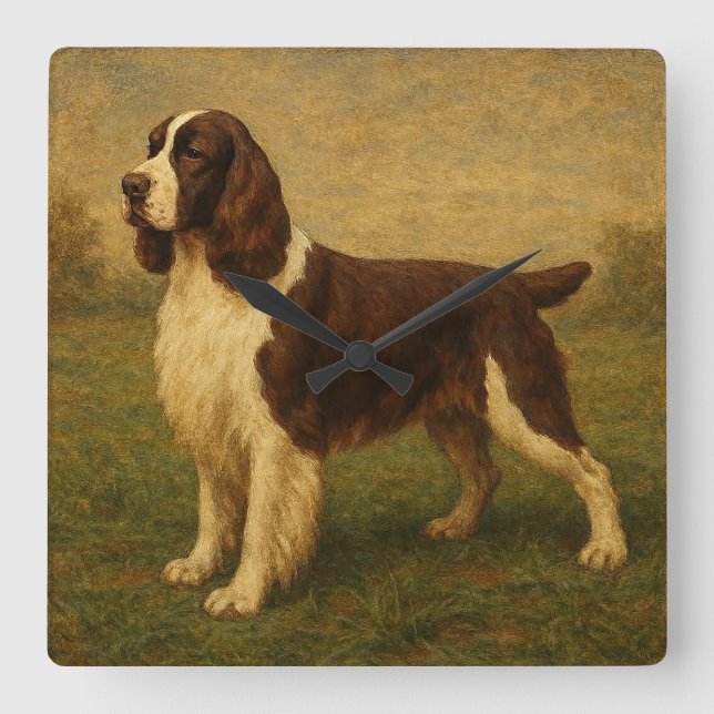 Relógio Quadrado Springer Spaniel Inglês (Frente)