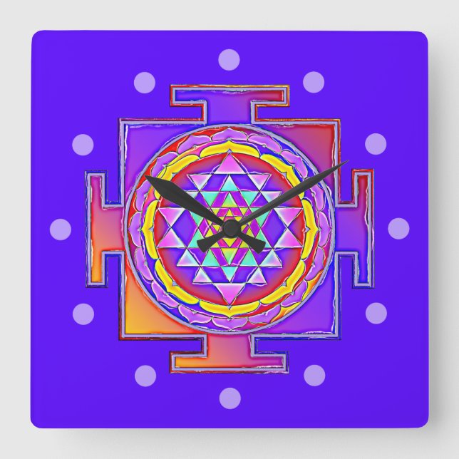 Relógio Quadrado Sri Yantra - Símbolo hinduísmo Design 1 (Frente)