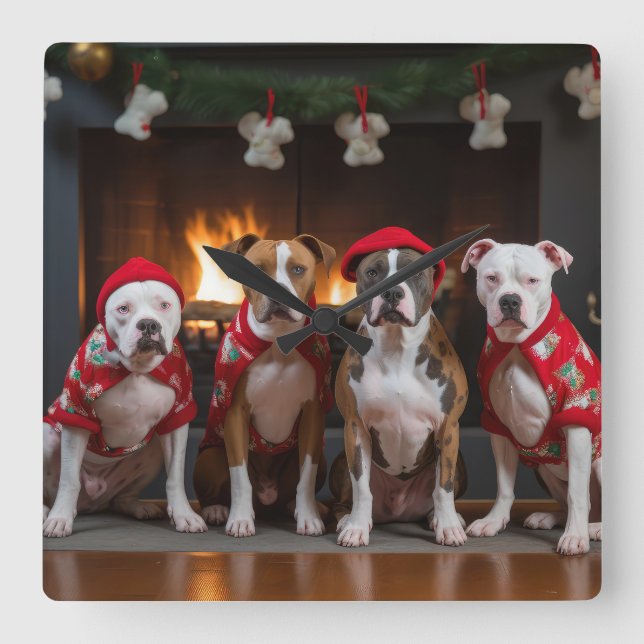 Relógio Quadrado Staffordshire Americana no Natal da Lareira (Frente)