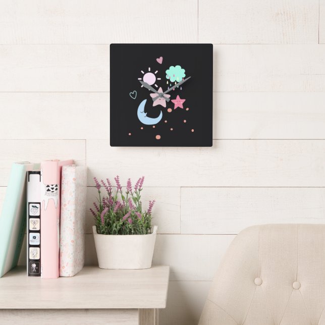 Relógio Quadrado Star Moon - nuvem - coração bonito (Sala de leitura)