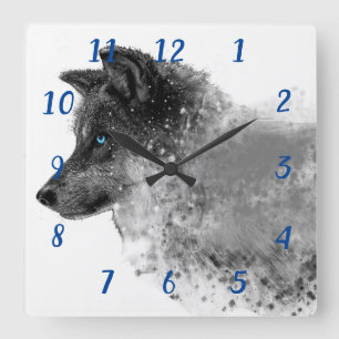 Relógio Quadrado Stardust Wolf Clock