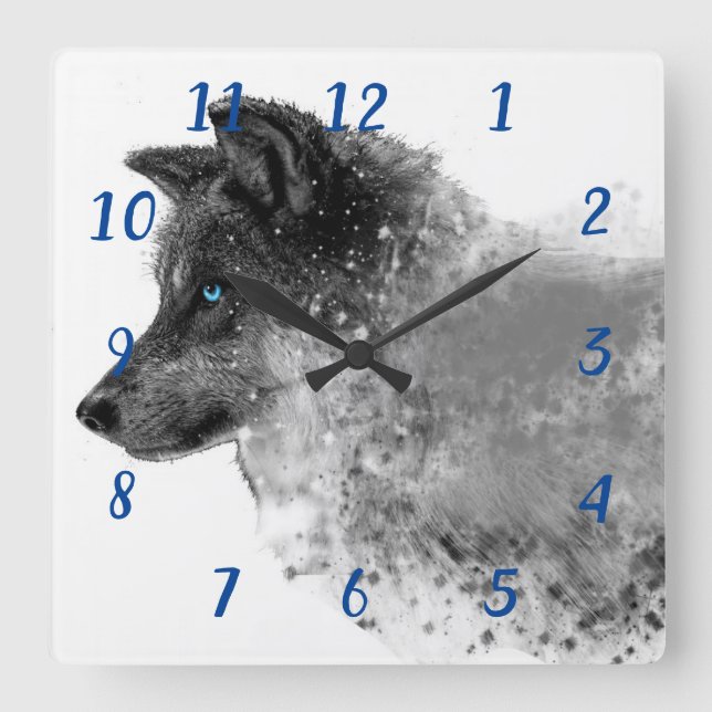 Relógio Quadrado Stardust Wolf Clock (Frente)