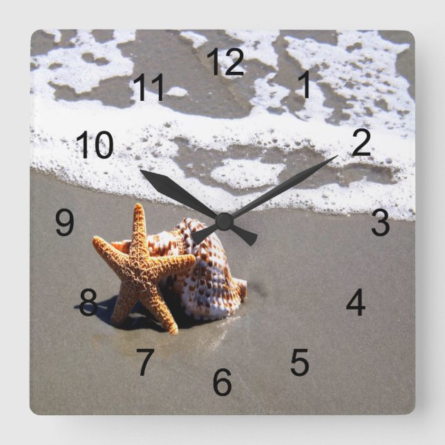 Relógio Quadrado Starfish E Shell (Frente)