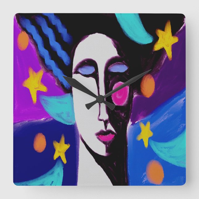 Relógio Quadrado Starry Night Abstrato Art Square Wall Clock (Frente)