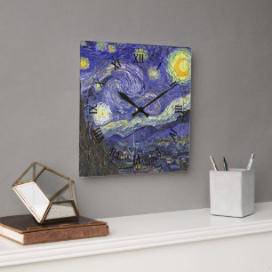 Relógio Quadrado Starry Night por Vincent van Gogh