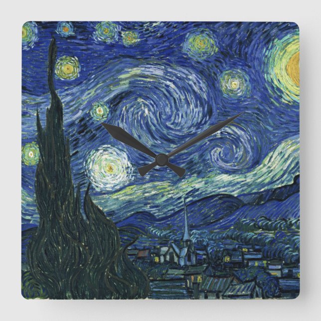 Relógio Quadrado Starry Night Vincent van Gogh Fine Art Painting (Frente)