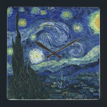 Relógio Quadrado Starry Night Vincent van Gogh Fine Art Painting<br><div class="desc">Vincent van Gogh (holandês, 1853-1890) Starry Night, 1889, Oil on canvas Unframed: 73 × 92 cm (28, 7 × 36, 2 pol.) Esta pintura mostra a vista da janela do quarto de asilo de Van Gogh no Santo-Rémy-de-Provence, acrescentando uma aldeia idealizada. Está na coleção permanente do Museu de Arte Moderna...</div>