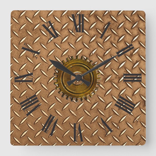 Relógio Quadrado Steampunk Aço-chapeou o pulso de disparo de parede (Frente)