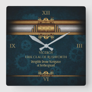 Relógio Quadrado Steampunk, latão em engrenagens de chá escuras, Mo