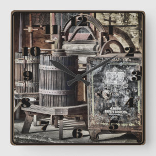 Relógio Quadrado Steampunk Old West com barris e seguros