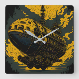 Relógio Quadrado Steampunk Skyship Wall Clock