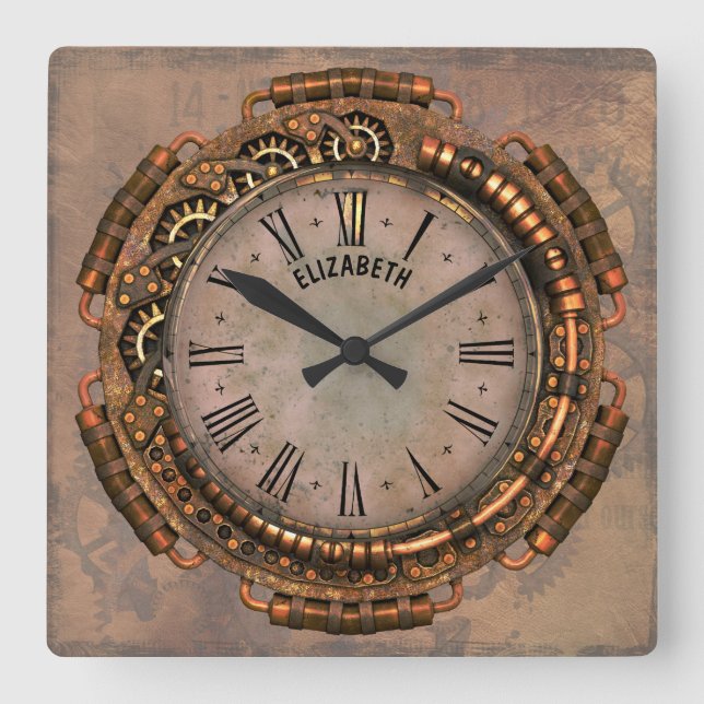 Relógio Quadrado Steampunk Vintage Rusty Art Declock (Frente)