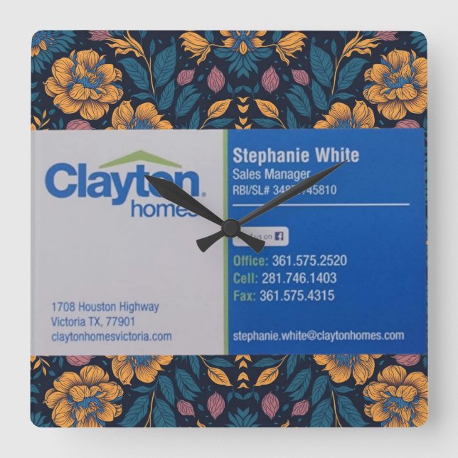 Relógio Quadrado Stephanie White Clayton Homes (Frente)