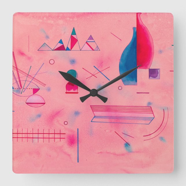 Relógio Quadrado Sticks, The Rosa, 1933 por Wassily Kandinsky (Frente)