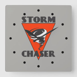 Relógio Quadrado Storm Chaser Tornado and Red Triangle