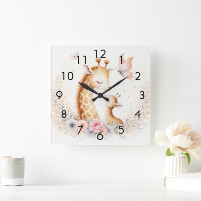 Relógio Quadrado Storybook Woodland Babings Giraffe E Bebê (Lar)