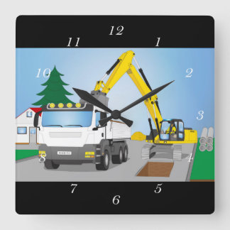 Relógio Quadrado Straßenbaustelle com CAMIÕES COM REBOQUE brancos e