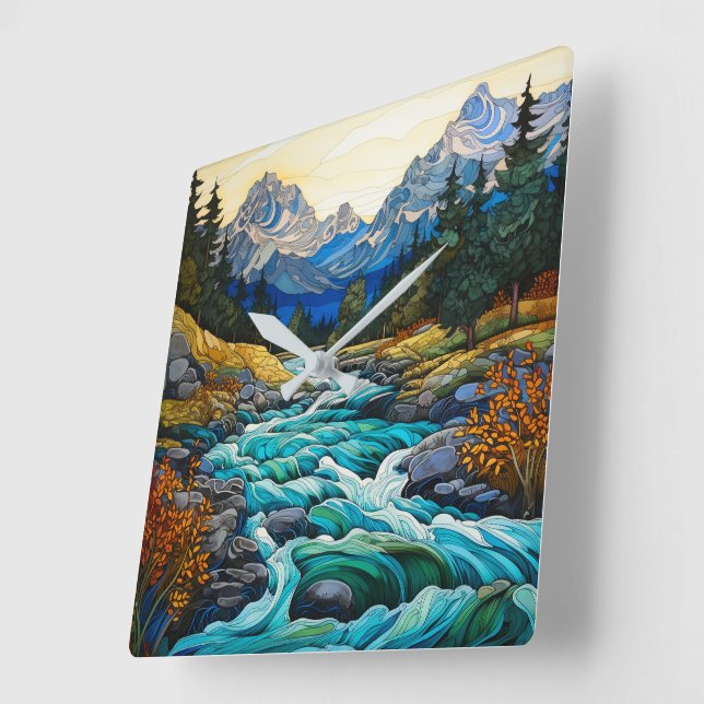 Relógio Quadrado Stream de Montanha (Ângulo)