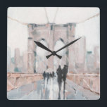 Relógio Quadrado Stroll de madrugada - Nova York<br><div class="desc">Primeiro de manhã,  por Ethan Harper. Apresenta a Ponte do Brooklyn de Nova Iorque num estilo suave.</div>