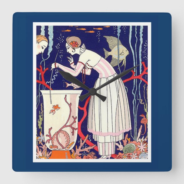 RELÓGIO QUADRADO STUNNING LITTLE FISH , ART DECO BEAUTY FASHION (Frente)