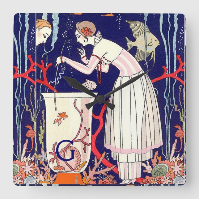 RELÓGIO QUADRADO STUNNING LITTLE FISH , BEAUTY FASHION MONOGRAM (Frente)