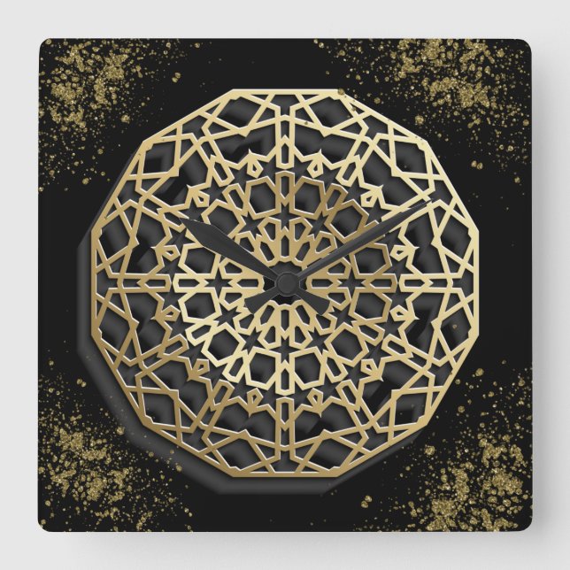 Relógio Quadrado stylish black design oriental ornament (Frente)