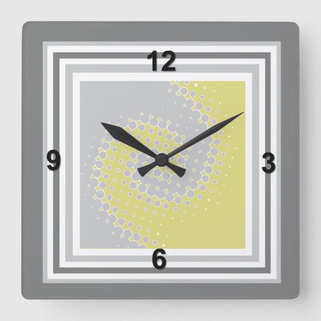 Relógio Quadrado Stylish Gray & Chartreuse Swirl Wall Clock (Frente)