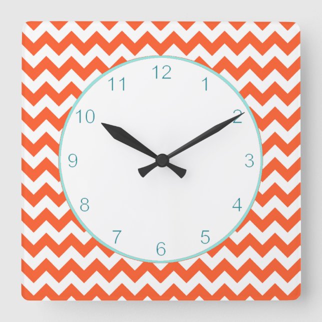 Relógio Quadrado Stylish Orange Chevron Wall Clock (Frente)