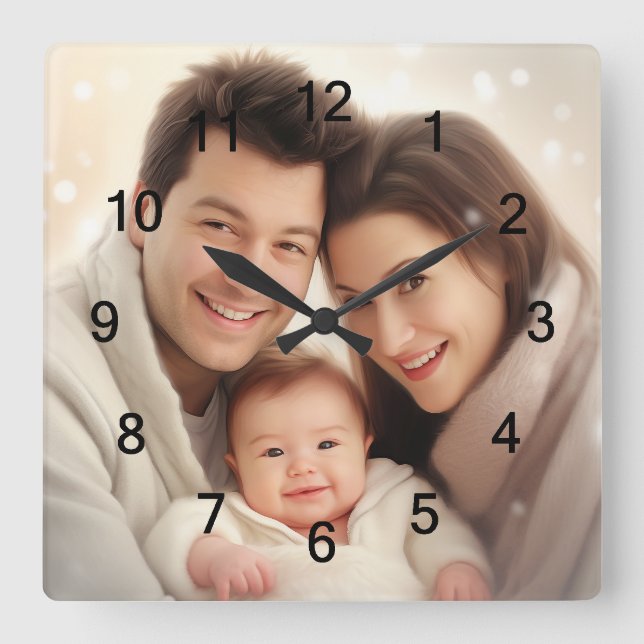 Relógio Quadrado Sua parede de fotos da família favorita (Frente)