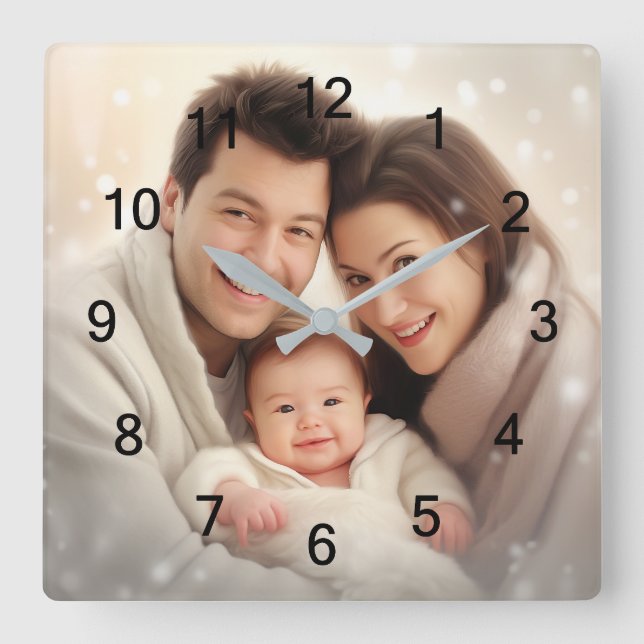 Relógio Quadrado Sua parede de fotos da família favorita (Frente)