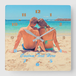 Relógio Quadrado Sua Própria Fonte de Números de Texto de Foto Pe