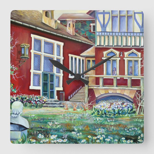 Relógio Quadrado Suecia, Paisagem Tradicional (Frente)