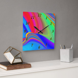 Relógio Quadrado Summersense, Abstrato 3D Rainbowart