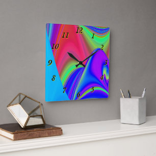 Relógio Quadrado Summersense, Abstrato 3D Rainbowart