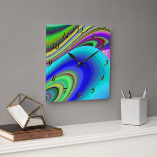 Relógio Quadrado Summersense, Abstrato 3D Rainbowart