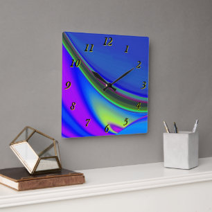 Relógio Quadrado Summersense, Abstrato 3D Rainbowart