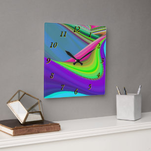 Relógio Quadrado Summersense, Abstrato 3D Rainbowart