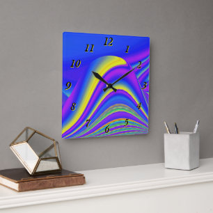 Relógio Quadrado Summersense, Abstrato 3D Rainbowart