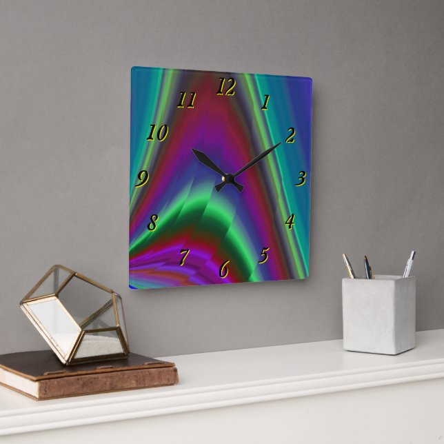 Relógio Quadrado Summersense, Abstrato 3D Rainbowart (Escritório)