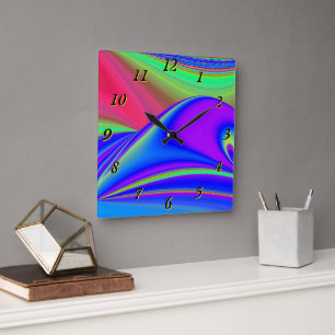 Relógio Quadrado Summersense, Abstrato 3D Rainbowart