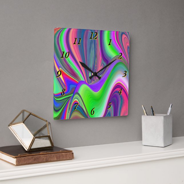 Relógio Quadrado Summersense, Abstrato 3D Rainbowart (Escritório)