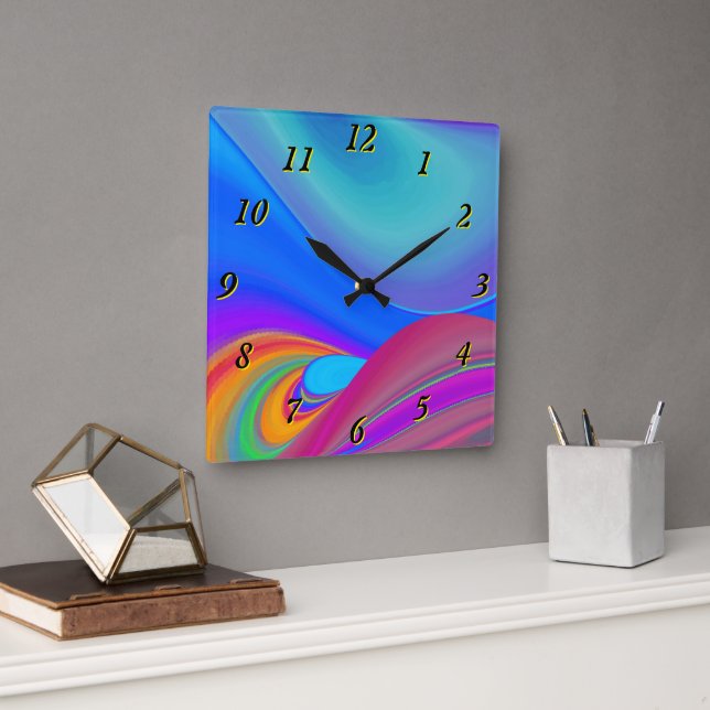 Relógio Quadrado Summersense, Abstrato 3D Rainbowart (Escritório)
