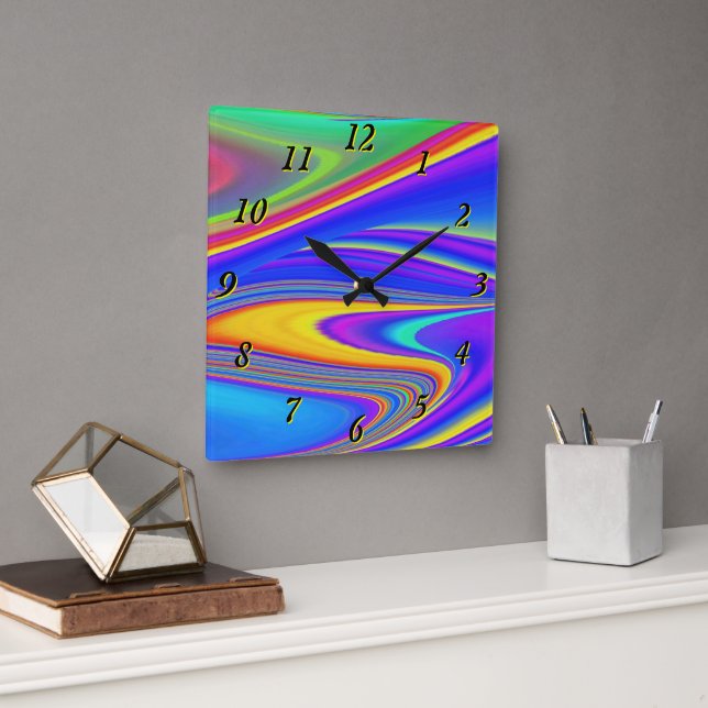 Relógio Quadrado Summersense, Abstrato 3D Rainbowart (Escritório)