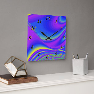 Relógio Quadrado Summersense, Abstrato 3D Rainbowart